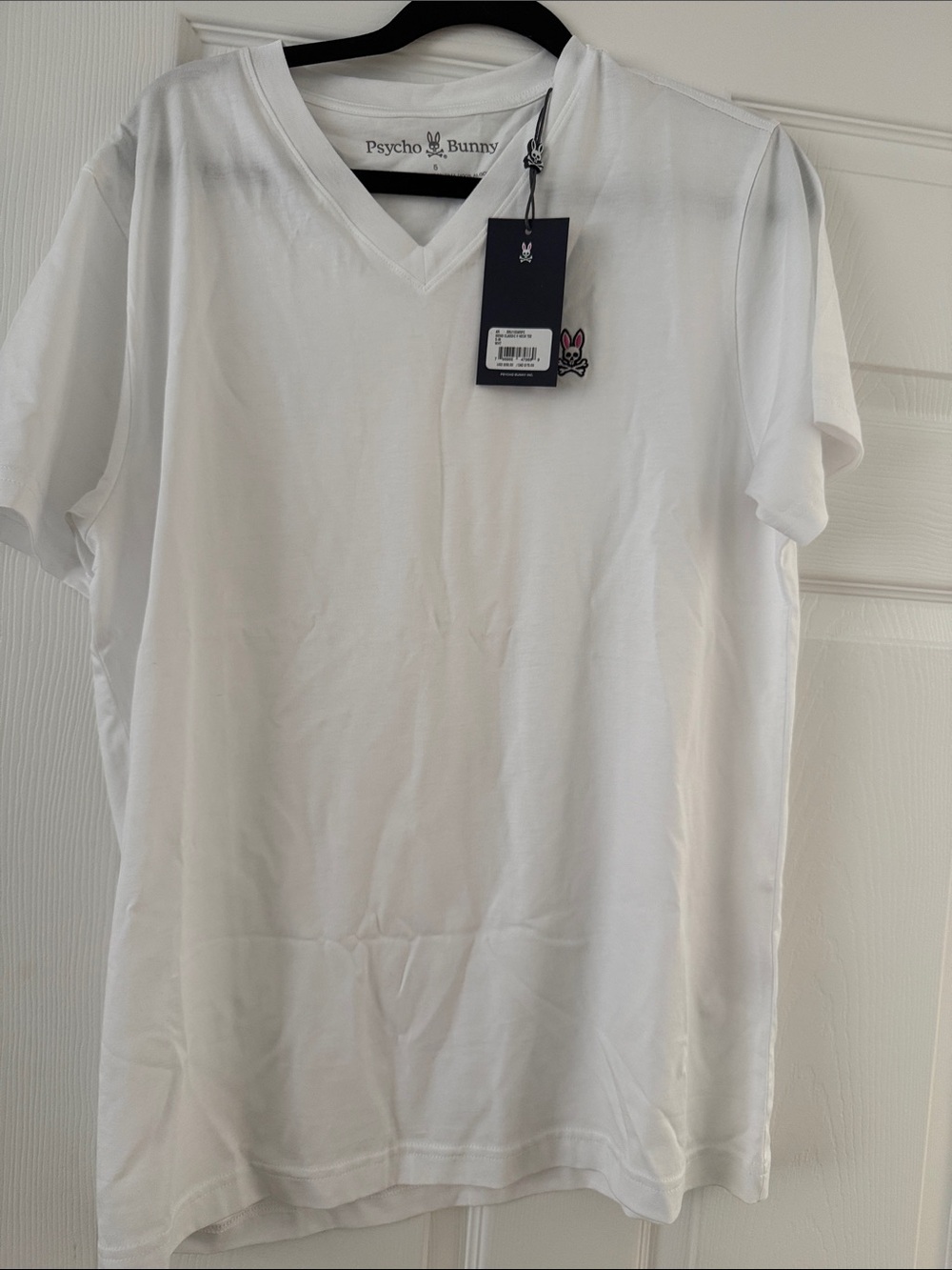 Psycho Bunny White V-Neck Short Sleeve Tee with Embroidered Logo